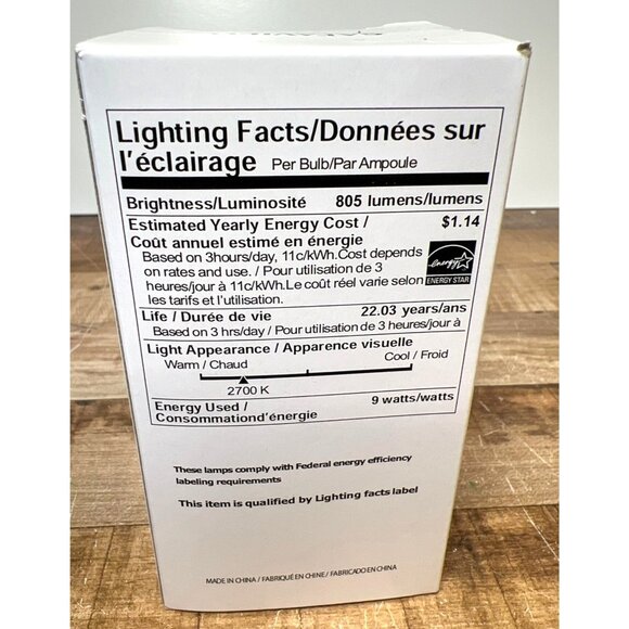 Safavieh KLL760P-9 LED E26 60W Replacement Bulb 805 Lumens 9W 2700K Warm White - Picture 2 of 2